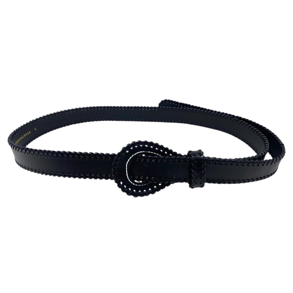Anthropologie Black Scalloped Leather Belt